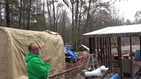 John & I Putting Sheet Metal On The Off Grid Battery Shed