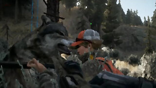 A wolf sneak attacks a hunter on Far Cry 5