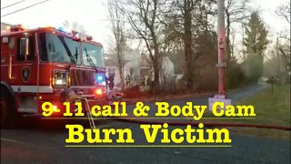 HOUSE FIRE, BURN VICTIM tries to go back inside. Police Body Cams, 911 Call, Quick work by Squad 40