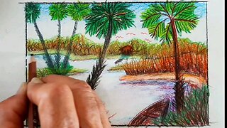 How to draw and paint lagoon and carnaubas with colored pencils