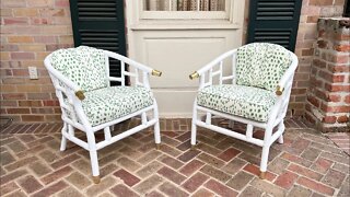 Furniture Refinishing- Painting a Set of Cane Chairs In Gloss Chantilly Lace