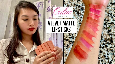 Oulac Paris Cosmetics Velvet Matte Lipstick in 13 Colors Swatches