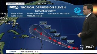 Tropical Depression 11 is expected to strengthen into Tropical Storm Josephine later today