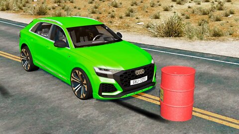 Audi RSQ 8 vs Explosive Barrel – BeamNG.Drive