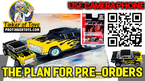 PRE-ORDER DATE AND TIME AT THE END - 1955 Chevy Bel Air Black with Yellow Flames CP7760PT Auto World