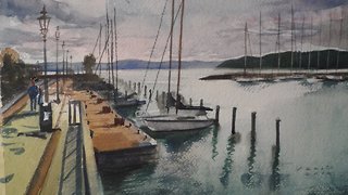 Harbour Balatonfured watercolor painting