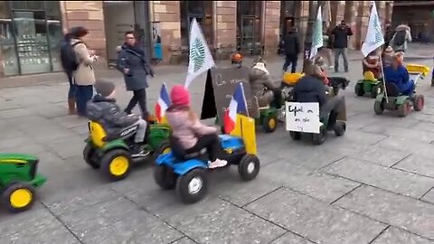 Parents in Strasbourg take to the streets with their children to support the farmer protests