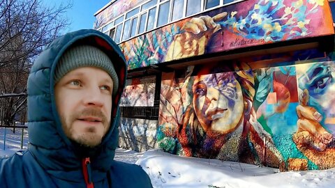 Cool graffiti near a school in Siberia