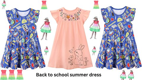 HILEELANG Little Girls Short Sleeve Dresses Easter Summer Cotton Casual Skater Swing Twirly Sundress