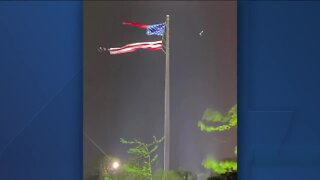 American flag torn in half during storms