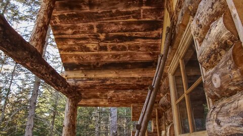 Install Wood Soffit and Chimney Flashing - Build an Off Grid Log Cabin Alone in the Wilderness, Ep28