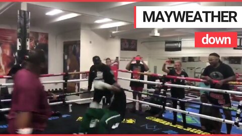This is the moment Floyd Mayweather Sr. sparred in his eponymous boxing club - and got floored