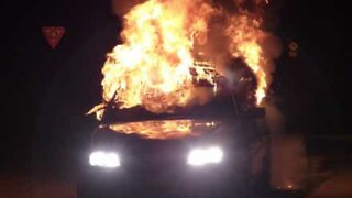 Shocking moment car goes up in flames