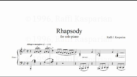 Rhapsody for solo piano, Raffi Kasparian composer