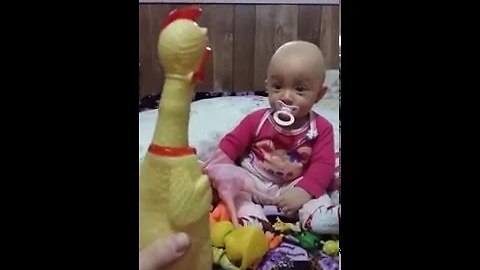 Baby gets trolled by rubber chicken || Viral Video UK