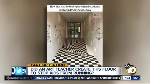 Fake warped floor designed to keep kids from running?