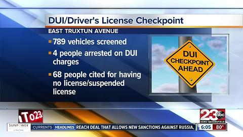 DUI / Driver's License Checkpoint yields four arrests in east Bakersfield
