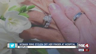 Woman says her $10,000 ring was stolen off her finger at a hospital