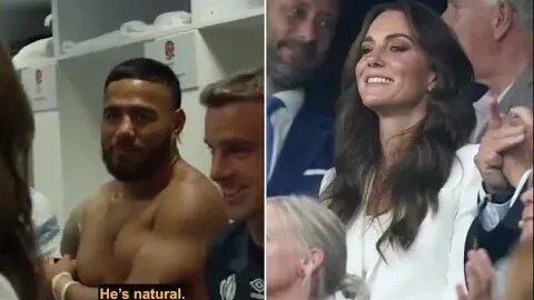 Practicing your drop goals? Kate Middleton jokes with George Ford after his winning performance in