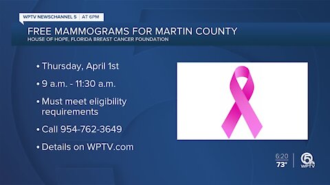 Free mammograms offered to Martin County women on April 1