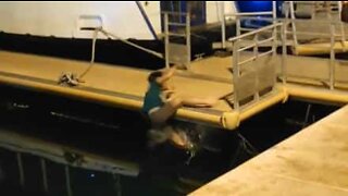 Guy hits the deck in epic boat fail!