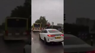 Train smashes bus.