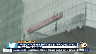 Window washer rescued after scaffolding slams into building