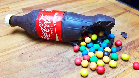 DIY chocolate Coca Cola bottle filled with M&M's