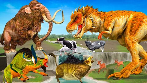 T Rex Dinosaur Vs Mammoth Elephant Buffalos Wild Boar Deer Cow Epic Battle Funny 3D Doodles JWE2