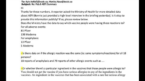 BC, Canada ANOTHER NEW RECENT FOIP Shows Organized Cover Up Of Vax Injuries By Bonnie Henry Etc