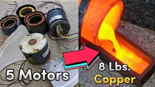 8 Lbs Copper Massive Motor Melt Down -Quintuple Motor Melt -Scrapyard -ASMR Metal Melting