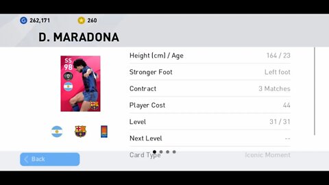 ICONIC Diego Maradona 98 Rated Player Details | PES 20 MOBILE