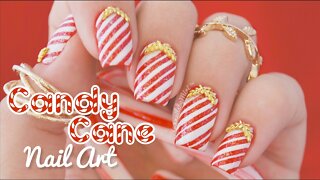 Candy Cane Nail Art _ using Whats Up Nails _wrapping paper_ stecils
