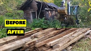 Abandoned Log Barn Demolition & Salvage-Bobcat e42 R series, Southern Illinois adventure Part 2of 2.