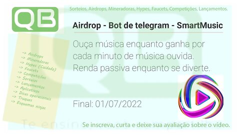 Airdrop - Bot de telegram - SmartMusic - 1000 MUSIC - 01/06/2022 APR 1000%