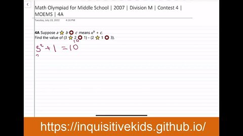 Math Olympiad for Middle School | 2007 | Division M | Contest 4 | MOEMS | 4A