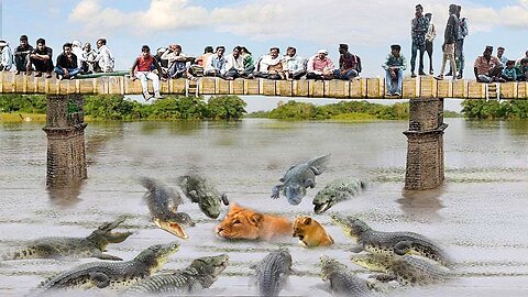 So Pitiful! Mother Lion Sacrifices Herself to Save Her Cubs Across The River, Crocodile VS Lion