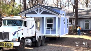 1st mobile home arrives to Eden Village, a permanent living community for homeless people in KCK