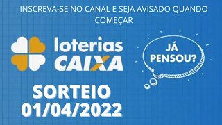 [AO VIVO] 🍀 Loterias CAIXA 01/04/2022 #lotofacil #quina #lotomania #supersete #loteria