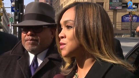 Marilyn Mosby speaks after being processed at Federal Courthouse