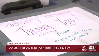 Residents leave cold beverages, snacks for delivery drivers working in the heat
