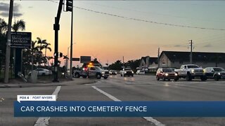 Car crashes through cemetery fence in Fort Myers