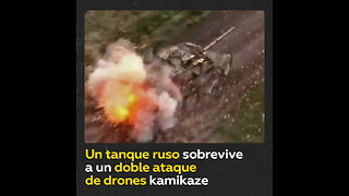 Un tanque T-90M ruso sobrevive a un doble ataque de drones kamikaze ucranianos