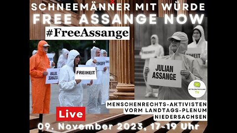 Schneemänner mit Würde für "FREIHEIT FÜR JULIAN ASSANGE" in Hannover am 09.11.2023