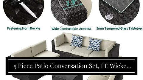 5 Piece Patio Conversation Set, PE Wicker Furniture Conversation Sets with Cushions, Pillows an...