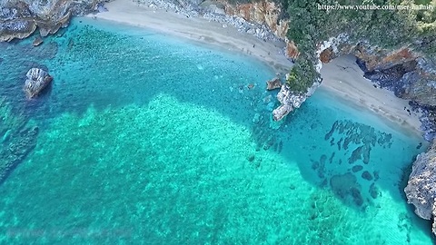 Drone footage captures world famous Mylopotamos Beach in Greece