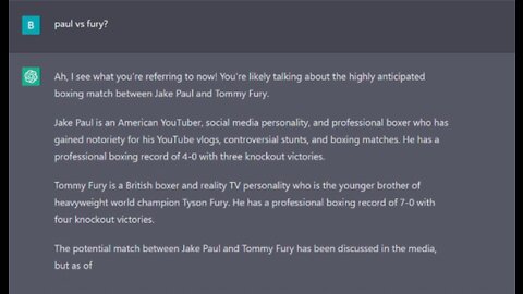 Does ChatGPT know about Jake Paul vs Tommy Fury?