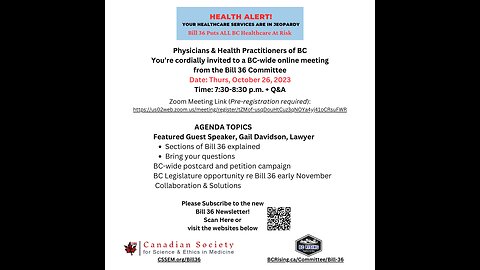 BC Physicians & Health Professionals Meeting re Bill 36 HPOA, Oct 26, 2023