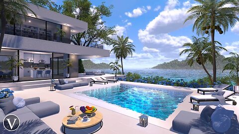 Ocean Front Villa | Day & Sunset Ambience | Calm Beach Waves & Tropical Nature Sounds