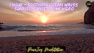 1 Hour - Soothing Ocean Waves Sound and Beach Sunrise/Sunset in 4K Video